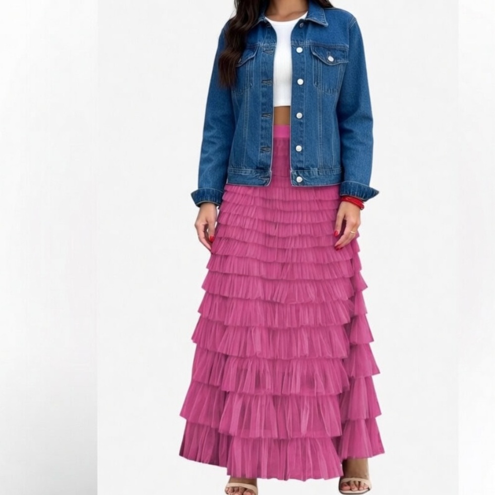 Ruffled Skirt Elegant Pink Tiered
Skirt- Shabby Chic  - Y2K skirt XL Boutique